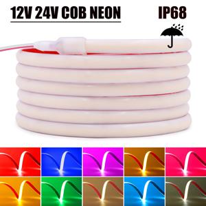 IP68 방수 COB 네온 스트립 12V 24V 320Leds/M 화이트/아이스 블루/핑크/옐로우/핑크/레드 홈 장식 유연한 리본 로프 LED 라이트