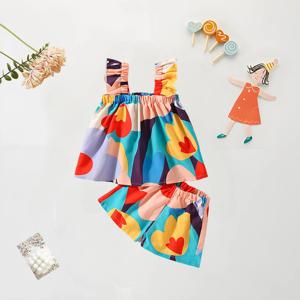 여름 아기 소녀 의류 세트 서스펜더 탑 컬러 매칭 꽃 조끼 + 어린이 캐주얼 바지 작은 아이 옷 정장