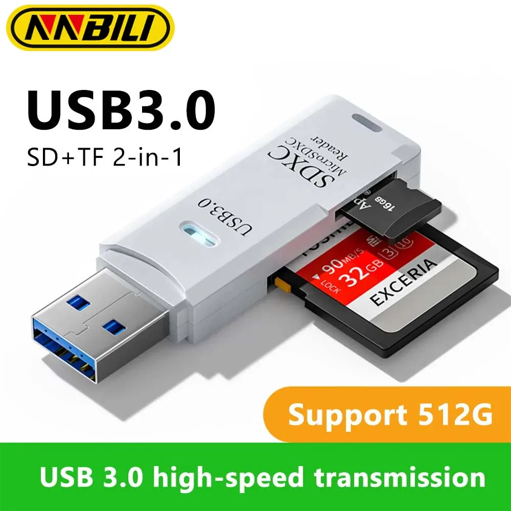 NNBILI 마이크로 SD 카드 리더, USB 어댑터, 고속 카드 리더, PC 노트북 액세서리용 TF 메모리 카드, 2 in 1 USB 3.0