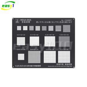 QIANLI MEGA-IDEA 검정색 BGA Reballing 스텐실 0.3 0.35 0.4 0.5mm 다기능 범용 심기 주석 강철 메쉬