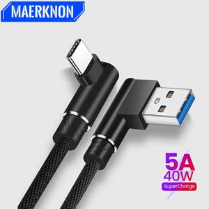 90도 팔꿈치 40W USB 유형 C 고속 충전 케이블 화웨이 메이트 50 40 30 Xiaomi 삼성 USB 유형 C 빠른 충전 데이터 코드