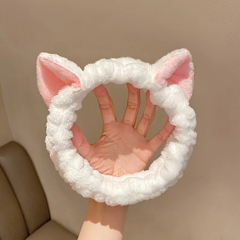 귀여운 산호 양털 고양이 귀 머리띠 - 부드럽고 편안하며 세안 및 메이크업에 적합, 여성용 패셔너블 액세서리