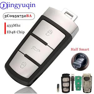 jingyuqin 3 버튼 ID48 칩 3C가 포함된 스마트 자동차 원격 열쇠 고리 뒤집기 0959752 VW Passat B6 3C B7 Magotan CC용 BA 433MHZ ID48