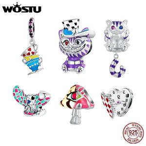 WOSTU 100% 925 스털링 실버 패션 다채로운 마법의 고양이 매력 비즈 여성을위한 원래 DIY 팔찌 목걸이 파인 쥬얼리