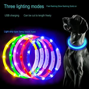 USB 충전식 LED 애완견 목걸이, 야간 발광 충전 칼라, 빛나는 목걸이 칼라, 안전 야간 조명, 40 cm, 50 cm, 70cm