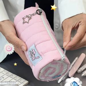 핑크 수건 롤 연필 케이스 Kawaii 소프트 펜 보관 가방 화장품 주머니 만화 대용량 학생 문구 학교 용품