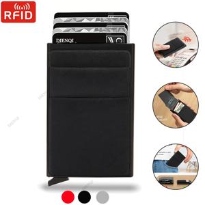 Rfid 스마트 신용 카드 소지자 지갑 금속 슬림 팝업 미니멀리스트 남성 지갑 블랙 남성 지갑 돈 가방 Carteira Masculina