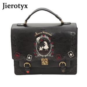 JIEROTYX 여성 배낭 소녀 이상한 나라의 앨리스 가방 학교 배낭 가방 여성 핸드백 가방 블랙 고딕 펑크 스타일 핫 세일