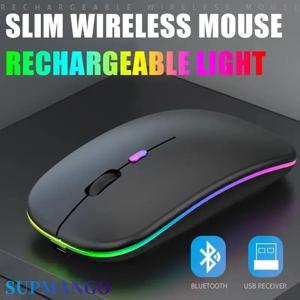 RGB 충전식 무선 마우스, 무선 컴퓨터 마우스, LED 백라이트, 노트북 PC용 인체 공학적 게이밍 마우스