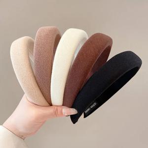 여성을위한 야생 솔리드 컬러 스폰지 머리띠 패션 소녀 워시 페이스 와이드 에지 간단한 헤어 밴드