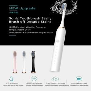 가정용 부드러운 헤어 전기 초음파 칫솔, USB 충전, 방수 성인 치아 클리너, 자동 커플 세트, 6 단 모드