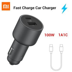 원래 Xiaomi 100W 차량용 충전기 듀얼 USB 빠른 충전 Mi 차량용 충전기 USB-A USB-C 5A 케이블로 듀얼 출력 LED 라이트