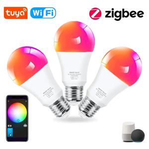 Tuya E27 Zigbee LED 전구 15W 18W WiFi 스마트 RGB+CW+WW 조명 램프는 Amazon Alexa Google 홈과 함께 작동하여 방 장식용입니다.
