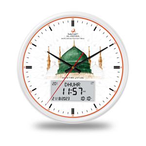 2024 새로운 도착 뛰어난 품질 이슬람 Azan 벽시계 디지털-아날로그 Hijri 달력 Azan기도 흰색 모스크 벽 시계
