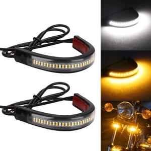 2 Pcs 12V LED 오토바이 회전 신호등 및 DRL 링 포크 스트립 램프 깜박임 깜박이 앰버 화이트 모토 성 노출증 자동차 액세서리
