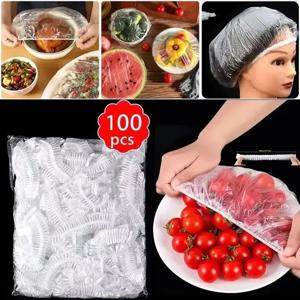 100pcs 일회용 신선한 뚜껑, 플라스틱 식품 보관 뚜껑, 재사용 가능한 그릇 뚜껑 스트레치 뚜껑, 탄성 뚜껑 가방