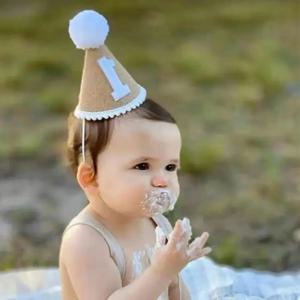 삼베 1 생일 모자 아기 첫 번째 생일 파티 신생아 소년 소녀 1 2 3 세 머리띠 베이비 샤워 생일 파티 장식