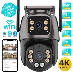 4K 8MP HD Wifi PTZ 카메라 야외 6MP 듀얼 렌즈 듀얼 스크린 AI 자동 추적 IP 카메라 CCTV 오디오 비디오 감시 P2P iCSee