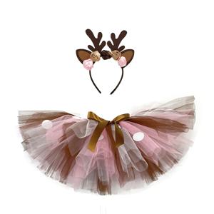 여자 크리스마스 사슴 투투 스커트 복장 흰색 점이있는 어린이 Tulle Petticoats 어린이 생일 할로윈 순록 의상 옷