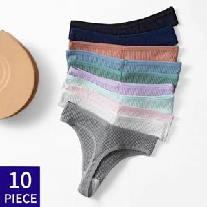 10PCS 여성 팬티 코튼 스트라이프 비키니 팬티 섹시한 스포츠 끈 팬티 부드럽고 편안하며 통기성 순수 코튼 섹시한
