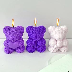 로즈 러브 베어 실리콘 캔들 몰드, 수제 귀여운 동물 비누 석고 송진 공예, 몰드 DIY 초콜릿 아이스 케이크 베이킹 도구, 3D