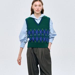 [최초가298,000원]로고 앤 아가일 니트 베스트 Logo & Argyle Knit Vest_Green