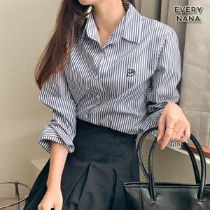 [에브리나나] 하트자수 스트라이프 셔츠(8color) /  기본 줄무늬 긴팔 남방 사계절 데일리 출근룩 캐주얼룩 간절기 핑크 블루 카키 와인 베이지 브라운 민트 네이비