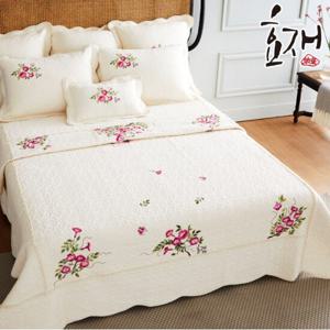 효재 자수 초화 워싱광목 스프레드 침구세트(SK)