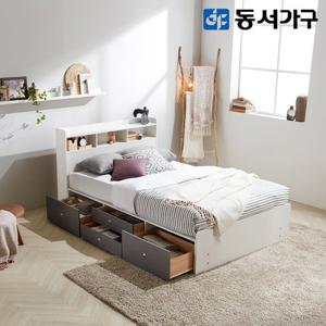 동서가구 루젠화이트 슈퍼싱글 SS 수납헤드 깊은서랍 침대+양면 매트 DF638727