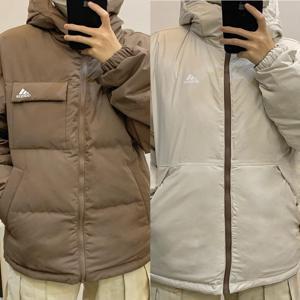 아디다스 리버시블 양면 덕 다운 후드 패딩 점퍼 자켓 브라운 화이트 JM9130