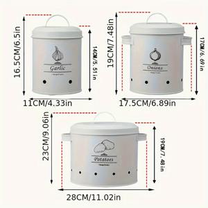 TEMU 흰색 무늬 감자, 마늘, 양파 보관용 세트, 다기능 주방 보관함, 철재, 실용적이고 내구성 있는