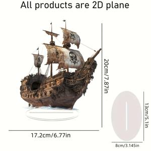 TEMU 스타일 해적선 아크릴 모델 - 2D 데스크탑 장식으로 다양한 유형의 방에 적합하며, 전기가 필요하지 않으며, 성 패트릭 데이, 카니발, 데이, 홈 데코, 윈도우 디스플레이, 파티 장식 및 선 캐처에 적합합니다.