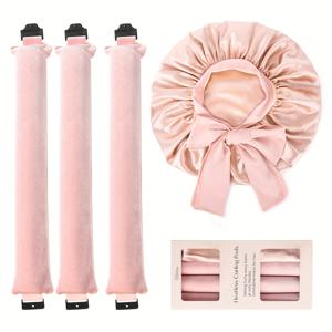 TEMU Ellitina 4pcs 무열 헤어 컬러 세트, 모든 머리 유형을 위한 무열 컬링 스틱 헤어 컬러, DIY 헤어 스타일링 도구, 버클이 있는 플렉시 로드, 잠자기용 럭셔리 새틴 & 보닛, 조절 가능한 편안한 착용감 타이 밴드, 멋진 선물