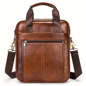 TEMU Frist-Layer Cowhide Genuine Leather Men Shoulder Bag, 수직 디자인 메신저 크로스바디 가방, 13.3인치 노트북용 가죽 핸드백, 일상적인 남성용 가방