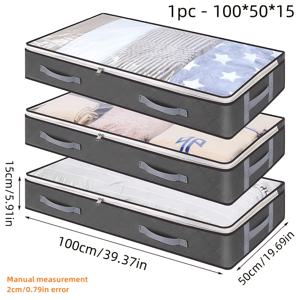 TEMU 1개 침대 밑 수납용 컨테이너, 투명 창문, 대용량 부직포, 담요, 이불, 침구, 옷, 장난감 정리 및 포장지 보관 가방용 강화 손잡이, 접이식 침실 정리함