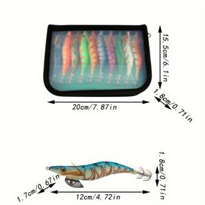 TEMU 10개 오징어 후크 세트, 발광 목재 새우 오징어 후크 세트 2.5/3.0/3.5 번호 천 새우 세트 목재 새우 오징어 후크