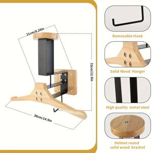 TEMU 모던한 스타일의 훅과 분리 가능한 후크, 단단한 나무 행거와 금속 구조로 구성된 벽걸이 헬멧 및 장비 행거, 레이싱 수트, 자켓 및 라이딩 액세서리 보관에 이상적