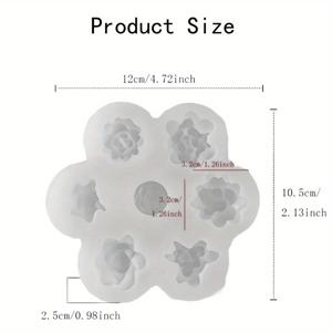 TEMU 1개 실리콘 선인장 몰드, 양초 만들기용, 7구 다육식물 아로마테라피 왁스 몰드, 수제, 쉬운 탈형, 재사용 가능한 공예 도구, 화이트
