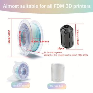 TEMU PLA 필라멘트 1.75mm, 무광 다색 3D 프린터 필라멘트, 길이에 따른 빠른 색상 변화, 대부분의 FDM 프린터에 적합! 크기 정확도 +/-0.03mm, 1kg/2.2lbs, 2개의 3D 프린터 필라멘트 클리너 포함