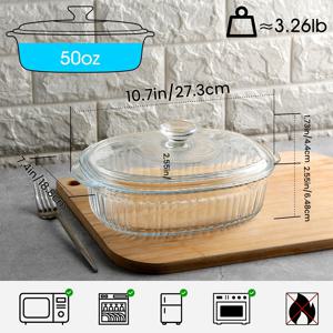 TEMU 우아한 유리 캐서롤 뚜껑 세트, 립 오벌 로스터, 투명 덮개 조리기구, 다재다능한 깊은 유리 식품 용기, 50oz & 85oz, 굽기, 조리, 오븐 및 전자레인지 사용 가능, 디저트, 치킨, 파스타, 휴일용으로 이상적