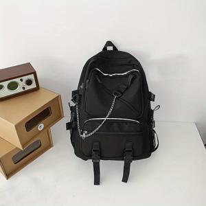 TEMU 간단한 사슬 장식 학교 책가방, 우연한 학생 책가방, 여행 & 일을 위한 다재다능한 나일론 Daypack