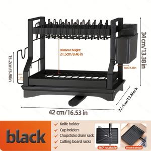 TEMU 1개의 모던한 2단 금속 접시 건조대 - 찬물받이가 있는 공간 절약형 주방 정리함 - 식기, 식기, 컵용