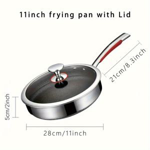 TEMU 1개 11/8.7인치 삼중 스테인리스 스틸 논스틱 프라이팬, 폭발 방지 유리 뚜껑이 있는, 균일한 요리를 위한 전체 커버리지 벌집 디자인 - 스테이크 및 해산물에 이상적, 식기세척기 사용 가능 주방 필수품