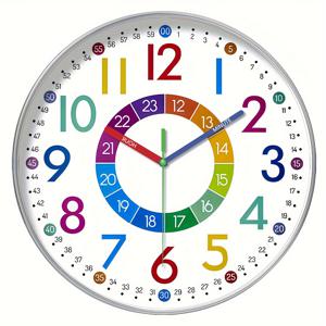 TEMU 콘스턴트플래닛 무소음 쿼츠 벽시계, 12인치 둥근 알파벳 숫자 표시, ABC 테마, 일본 쿼츠 , 플라스틱 프레임, 배터리 작동(AA), 거실 침실 가정 장식, 교육 교구, 생일 선물