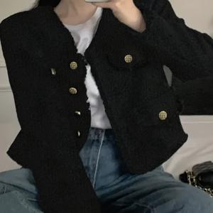 TEMU 시크한 블랙 마르크 드 뚜르-인스파이어드 여성용 재킷 - 캐주얼하고 우아한 오픈 프론트 코트, 가을/겨울용 인조 포켓 포함