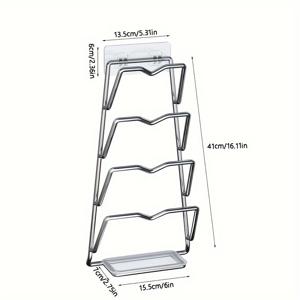 TEMU 스테인리스 스틸 벽걸이 주방 정리대 - 공간 절약형 냄비 뚜껑 홀더와 트레이, 홈 스토리지용