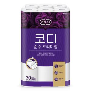 코디 순수 프리미엄 3겹 30m 30롤 x 2팩 데코 화장지 휴지