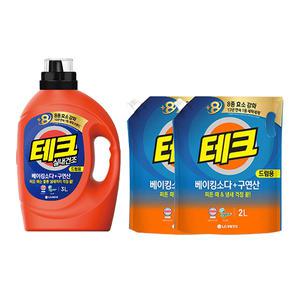 테크 베이킹 구연산 액체세제 드럼 용기, 3L, 1개 + 리필, 2L, 2개