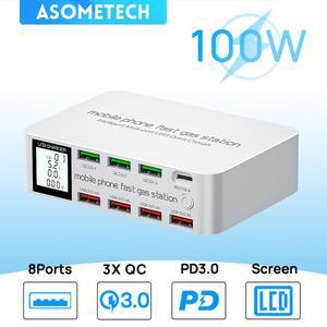 아이폰 LCD 디스플레이 고속 충전기 100W USB 충전 스테이션 3 QC3.0 급속 포트 20W PD C타입