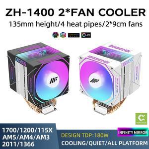 ZH1400 팬 1700 AM5 METALFISH INTEL 115X 라디에이터 AM4 X99 C 1200 1366 2011 듀얼 4PIN PC X79 쿨러 자동 PWM AMD